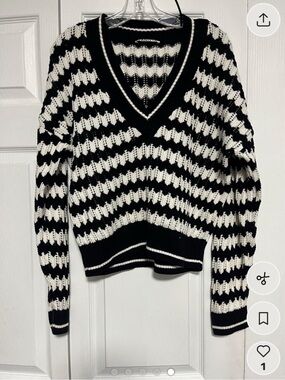 Striped Black and White V-Neck Sweater
